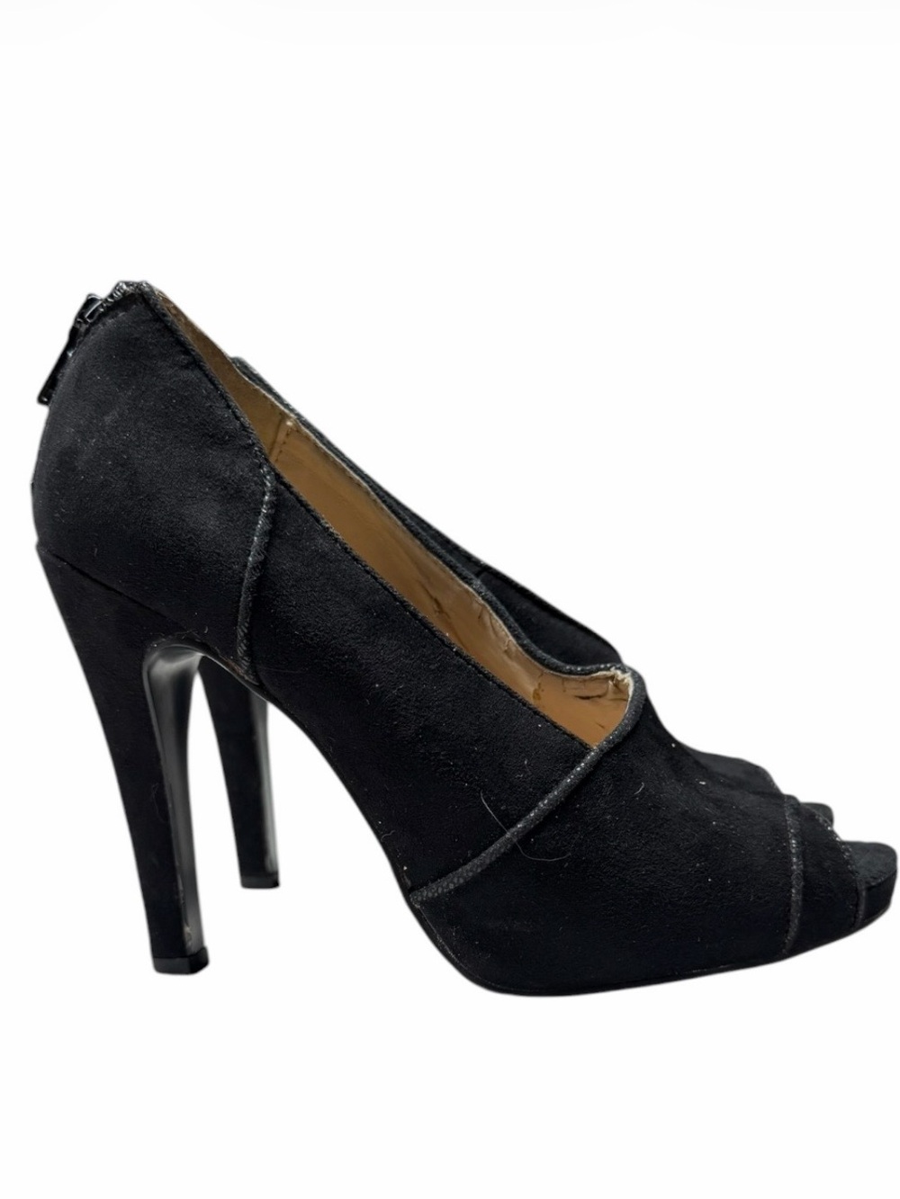 Nine West Black Suede Peep-Toe Stiletto Heels